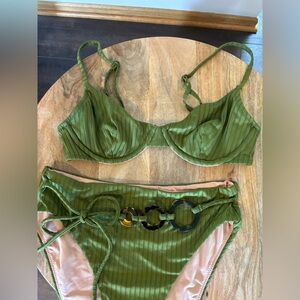 JCREW Green 32C Bikini Top and Bikini Bottom Small
